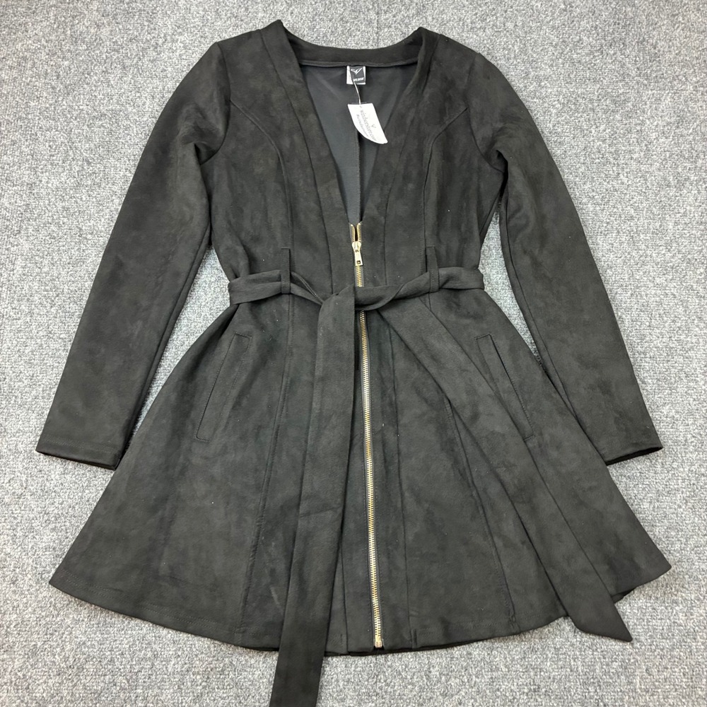 Windsor Black Faux Suede Fit and Flare Belted Jacket Womens Size Medium NEW NWT